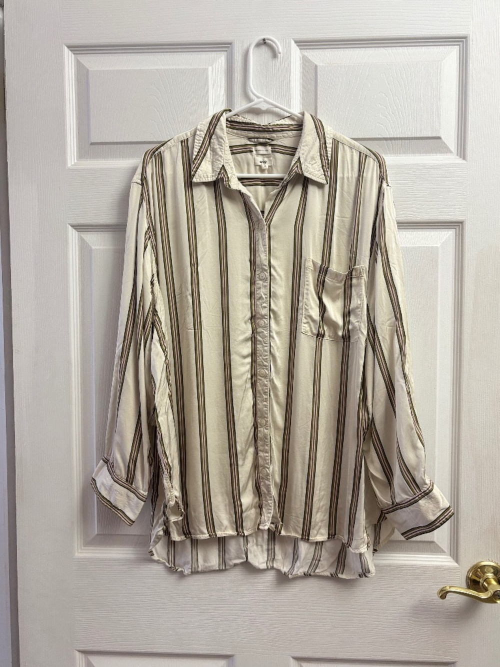 Women's Aerie Oversized Striped Silky Button Down Blouse